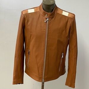 Fennix Italy jacket biker cognac Atalian leather/alligator modern fit